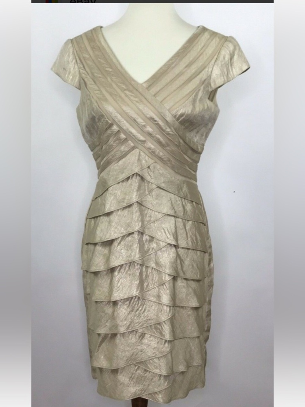 Adrianna Papell V-Neck gold cocktail Dress 18 wedding cocktail mother of bride